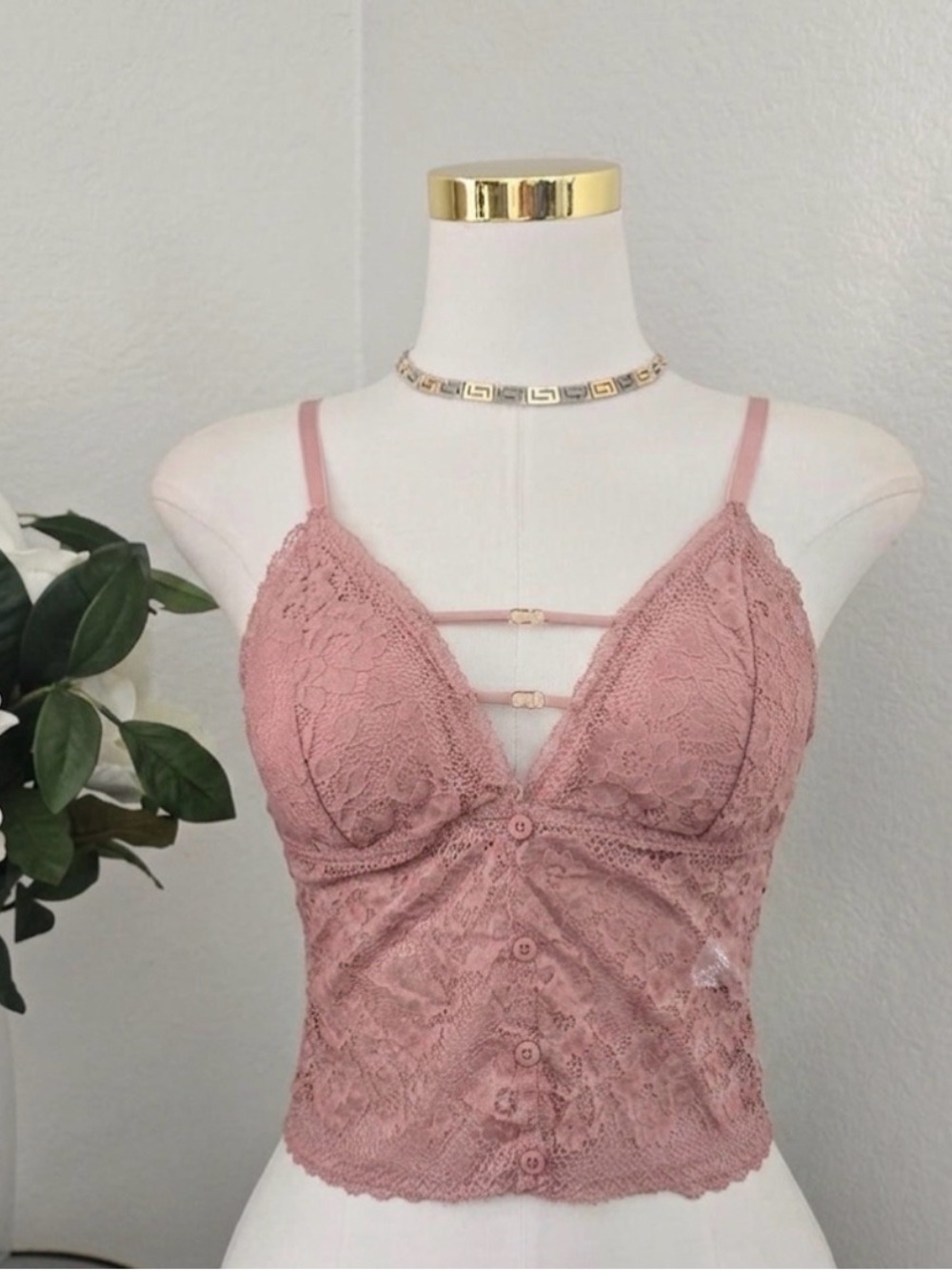 Lace Bralette Crop Top in Dusty Rose